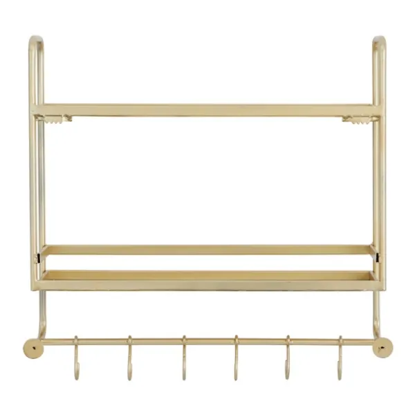 Wall Storage-Kirkland's Home Gold Iron Frame Wall Shelf With Hooks