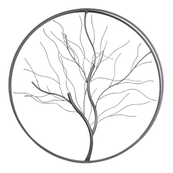 Wall Plaques-Kirkland's Home Gold Iron Leaf-Less Tree Round Frame Wall Plaque Black