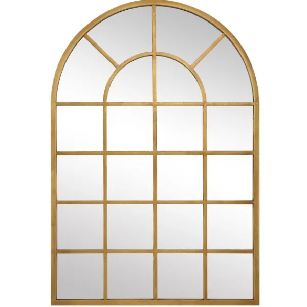 Decorative Mirrors-Kirkland's Home Gold Leaf Metal Windowpane Arch Frame Mirror
