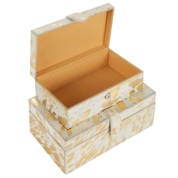 Baskets & Boxes-Kirkland's Home Gold Leather Hide Rustic 2-Pc. Box Set Gold/White