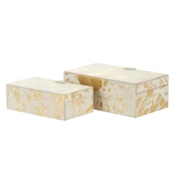 Baskets & Boxes-Kirkland's Home Gold Leather Hide Rustic 2-Pc. Box Set Gold/White
