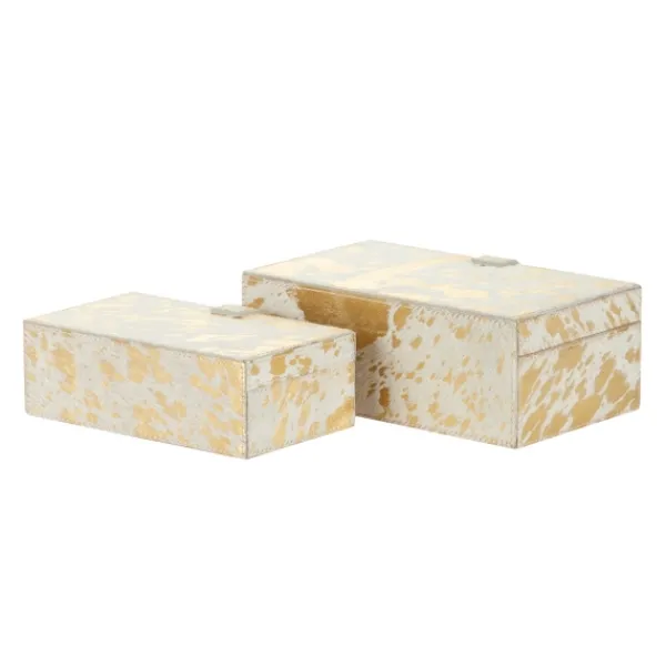 Baskets & Boxes-Kirkland's Home Gold Leather Hide Rustic 2-Pc. Box Set Gold/White