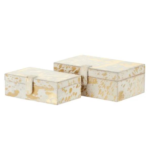 Baskets & Boxes-Kirkland's Home Gold Leather Hide Rustic 2-Pc. Box Set Gold/White