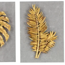 Wall Plaques-Kirkland's Home Gold Leaves Cement Wall Plaques, Set Of 4 Gold/Gray