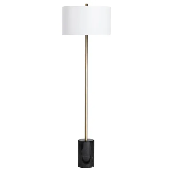 Floor Lamps-Kirkland's Home Gold Metal And Black Marble Base Floor Lamp White