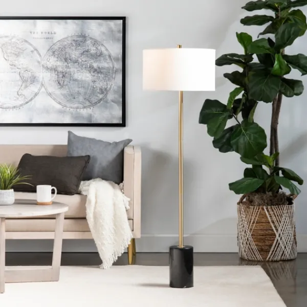 Floor Lamps-Kirkland's Home Gold Metal And Black Marble Base Floor Lamp White
