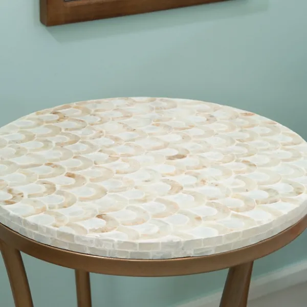 Accent & End Tables-Kirkland's Home Gold Metal And Capiz Shell Top Accent Table