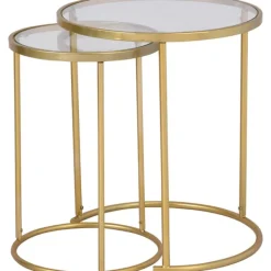 Accent & End Tables-Kirkland's Home Gold Metal And Glass Nesting 2-Pc Accent Table Set