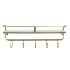 Hooks-Kirkland's Home Gold Metal And White Wood Wall Shelf With Hooks