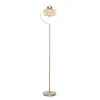 Floor Lamps-Kirkland's Home Gold Metal C-Curve Arch Arm Glass Shade Floor Lamp