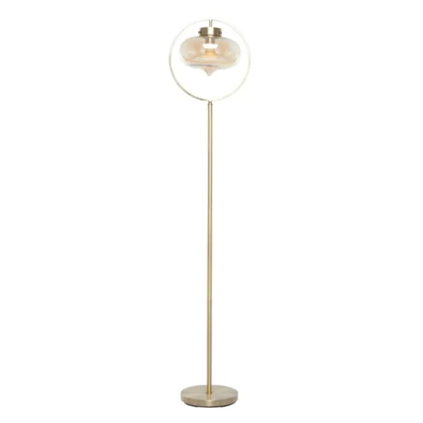 Floor Lamps-Kirkland's Home Gold Metal C-Curve Arch Arm Glass Shade Floor Lamp