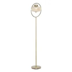 Floor Lamps-Kirkland's Home Gold Metal C-Curve Arch Arm Glass Shade Floor Lamp