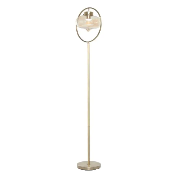 Floor Lamps-Kirkland's Home Gold Metal C-Curve Arch Arm Glass Shade Floor Lamp