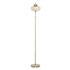 Floor Lamps-Kirkland's Home Gold Metal C-Curve Arch Arm Glass Shade Floor Lamp