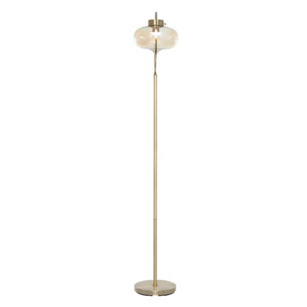 Floor Lamps-Kirkland's Home Gold Metal C-Curve Arch Arm Glass Shade Floor Lamp
