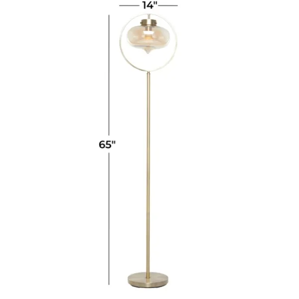 Floor Lamps-Kirkland's Home Gold Metal C-Curve Arch Arm Glass Shade Floor Lamp