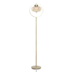 Floor Lamps-Kirkland's Home Gold Metal C-Curve Arch Arm Glass Shade Floor Lamp
