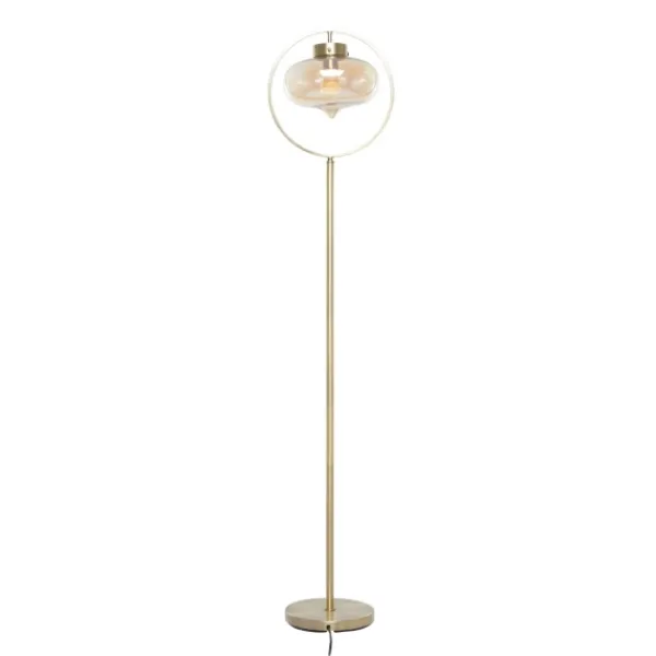Floor Lamps-Kirkland's Home Gold Metal C-Curve Arch Arm Glass Shade Floor Lamp