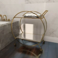 Kitchen Islands & Bar Carts-Kirkland's Home Gold Metal Circular Bar Cart
