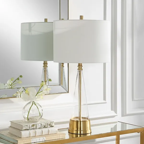 Table Lamps-Kirkland's Home Gold Metal Cone Base Table Lamp White