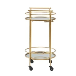 Kitchen Islands & Bar Carts-Kirkland's Home Gold Metal Frame Bar Cart With Mirrored Shelves