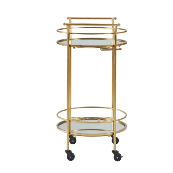 Kitchen Islands & Bar Carts-Kirkland's Home Gold Metal Frame Bar Cart With Mirrored Shelves
