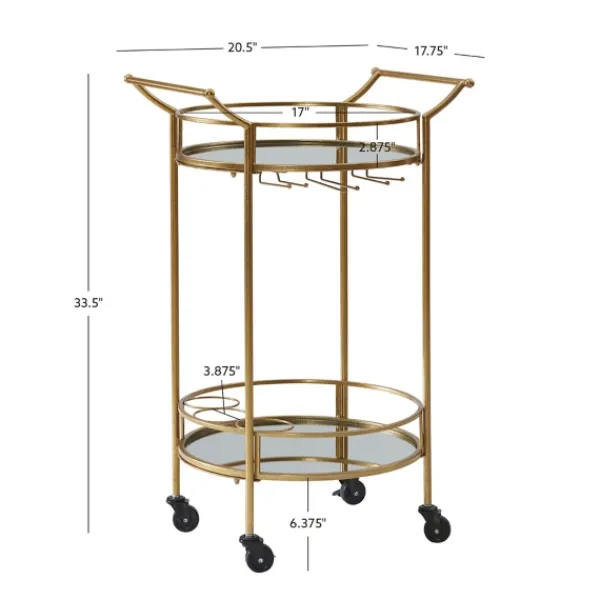 Kitchen Islands & Bar Carts-Kirkland's Home Gold Metal Frame Bar Cart With Mirrored Shelves