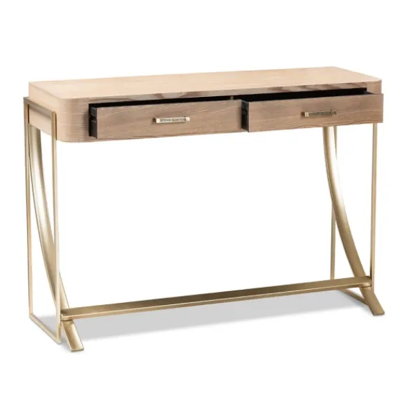 Console Tables-Kirkland's Home Gold Metal Frame Two-Drawer Console Table