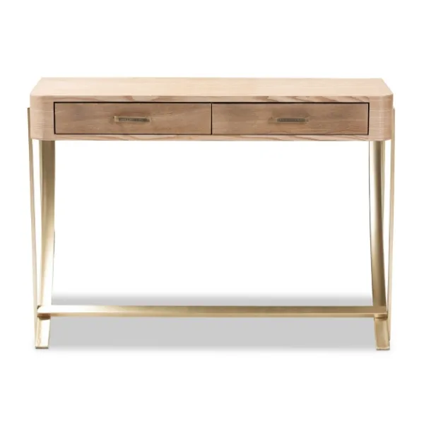 Console Tables-Kirkland's Home Gold Metal Frame Two-Drawer Console Table