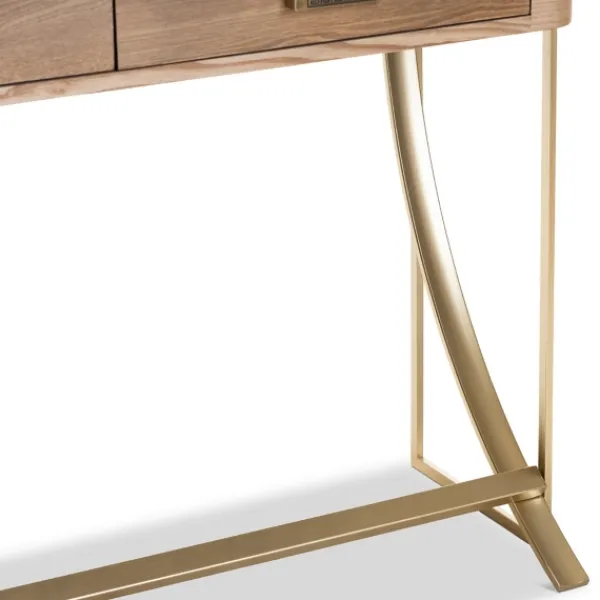 Console Tables-Kirkland's Home Gold Metal Frame Two-Drawer Console Table