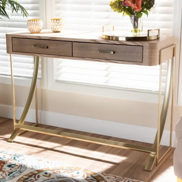 Console Tables-Kirkland's Home Gold Metal Frame Two-Drawer Console Table
