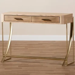Console Tables-Kirkland's Home Gold Metal Frame Two-Drawer Console Table