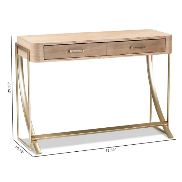 Console Tables-Kirkland's Home Gold Metal Frame Two-Drawer Console Table