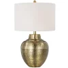 Table Lamps-Kirkland's Home Gold Metal Hammered Cream Shade Table Lamp White