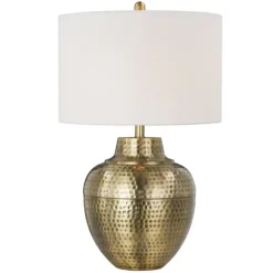 Table Lamps-Kirkland's Home Gold Metal Hammered Cream Shade Table Lamp White