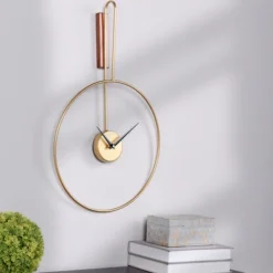 Clocks-Kirkland's Home Gold Metal Open Back Clock With Wood Block