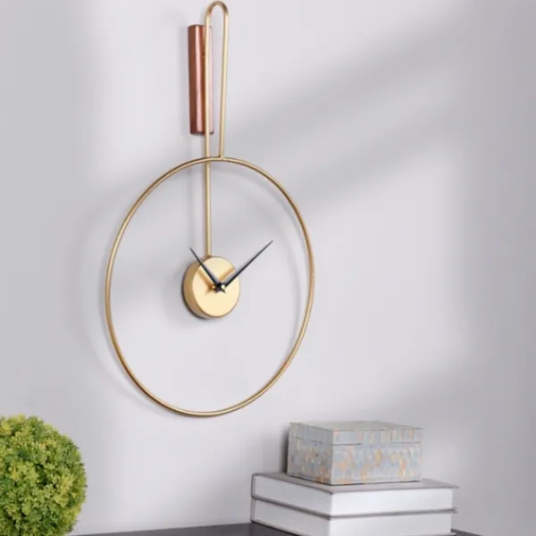 Clocks-Kirkland's Home Gold Metal Open Back Clock With Wood Block