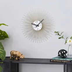 Clocks-Kirkland's Home Gold Metal Sunburst Wall Clock