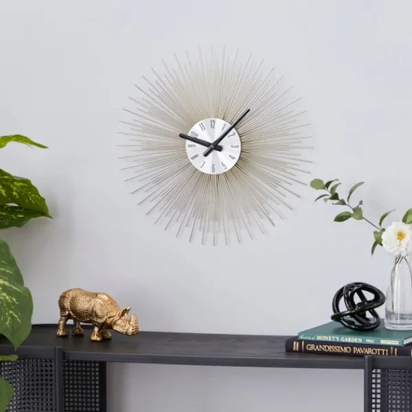 Clocks-Kirkland's Home Gold Metal Sunburst Wall Clock