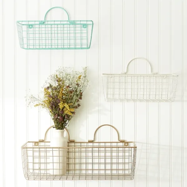 Wall Storage-Kirkland's Home Gold Metal Wire Cage Wall Baskets, Set Of 2