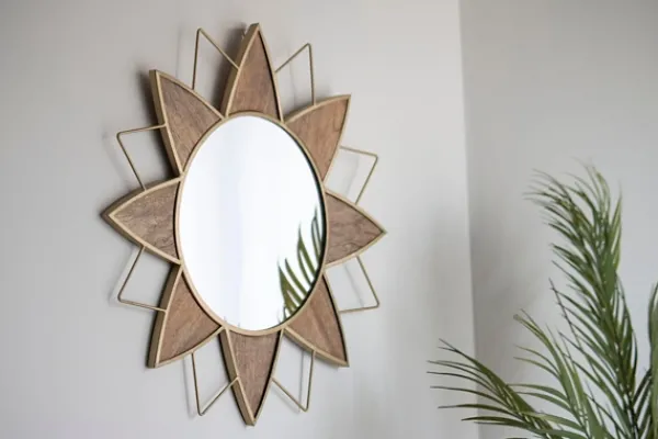 Decorative Mirrors-Kirkland's Home Gold Metal Wood Inlay Flower Frame Mirror