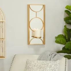 Sconces-Kirkland's Home Gold Mirrored Geometric Sconce
