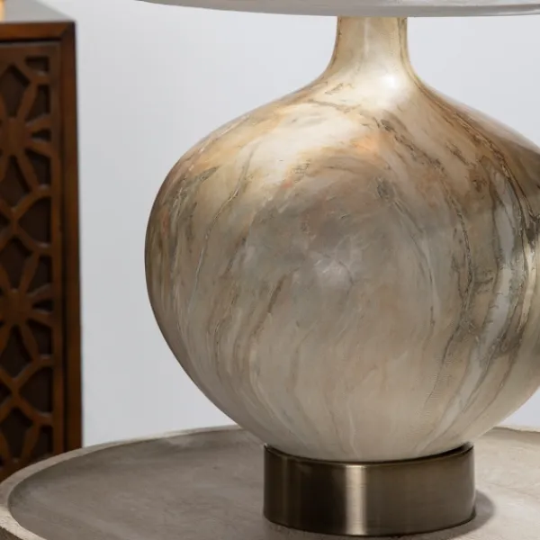 Table Lamps-Kirkland's Home Gold Pistachio Swirl Gourd Table Lamp Ivory