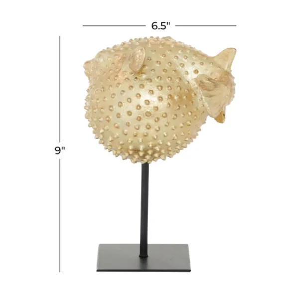 Statues & Figurines-Kirkland's Home Gold Puffer Fish Sculpture Gold/Black