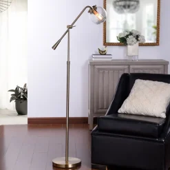 Floor Lamps-Kirkland's Home Gold Ribbed Glass Task Floor Lamp Clear