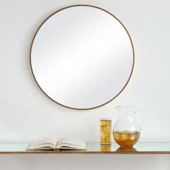 Framed Mirrors-Kirkland's Home Gold Round Simple Frame Large Wall Mirror