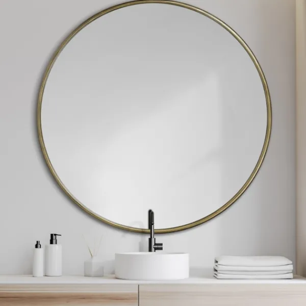 Decorative Mirrors-Kirkland's Home Gold Round Thin Metal Frame Wall Mirror