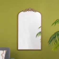 Decorative Mirrors-Kirkland's Home Gold Studded Scroll Arched Mirror, 42 In.