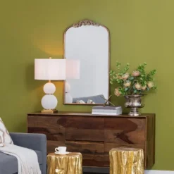 Decorative Mirrors-Kirkland's Home Gold Studded Scroll Arched Mirror, 42 In.