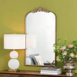 Decorative Mirrors-Kirkland's Home Gold Studded Scroll Arched Mirror, 42 In.
